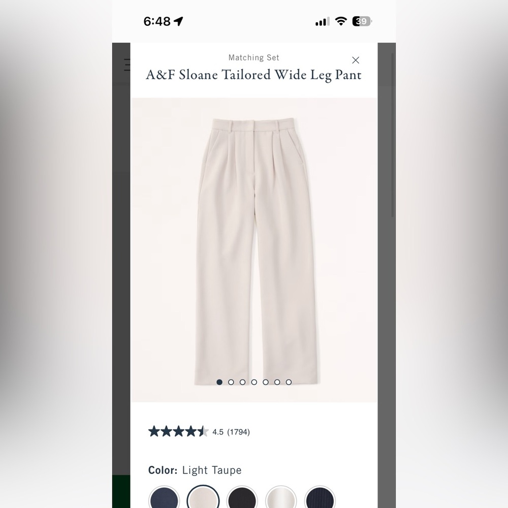 Abercrombie Sloane Tailored Wide Leg Pant